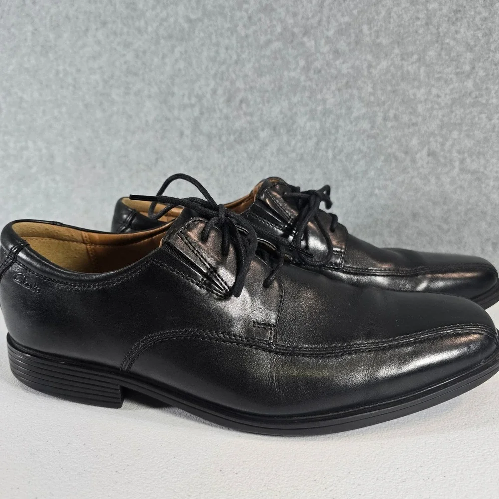 Clarks Mens Tilden Walk Black Leather Derby Shoes Square Toe Oxford 8.5 M